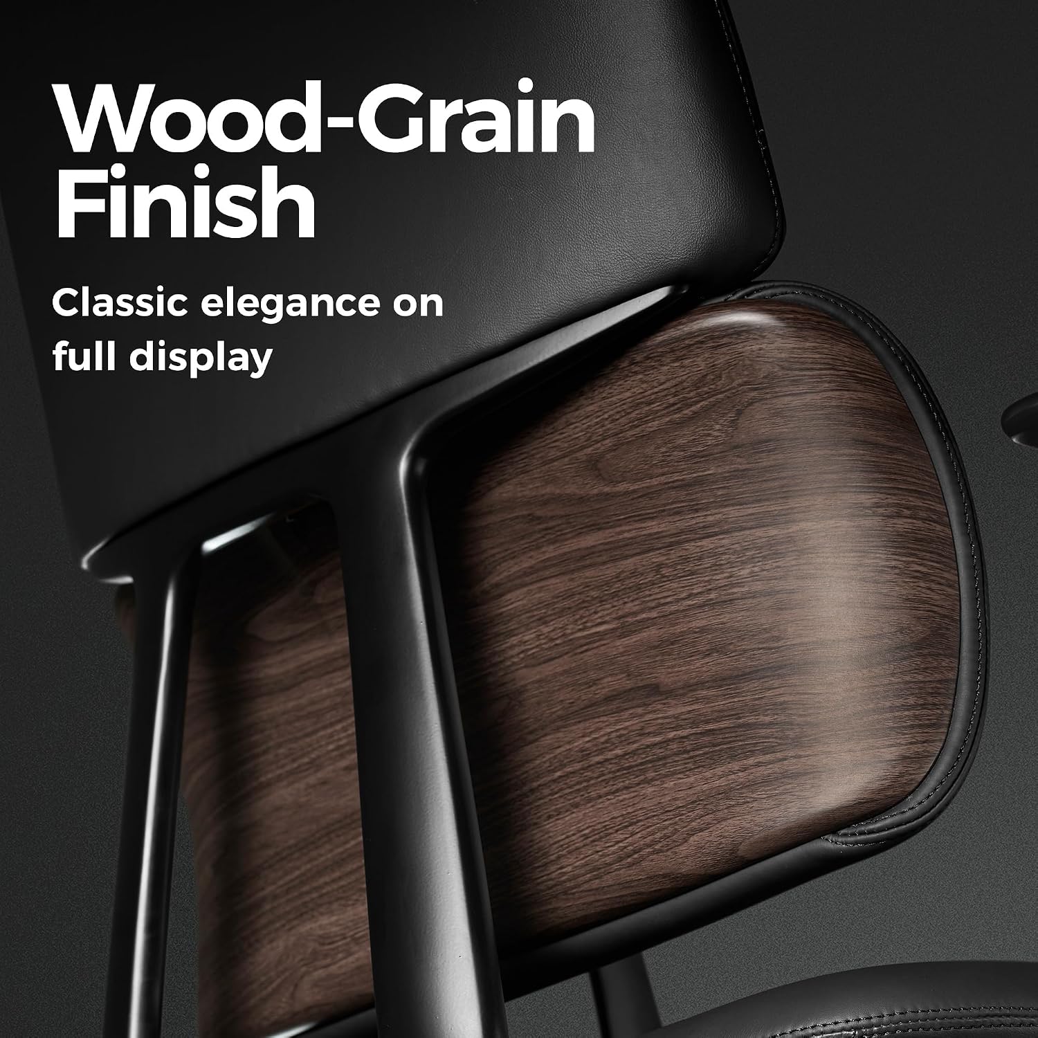 TOMU Genuine Leather Office Desk Chair, Ergonomic Leather Executive Office Chair, Upgraded Wood Grain Finish and S Curve Back with Solid Aluminum Frame, Luxury and Mordern
