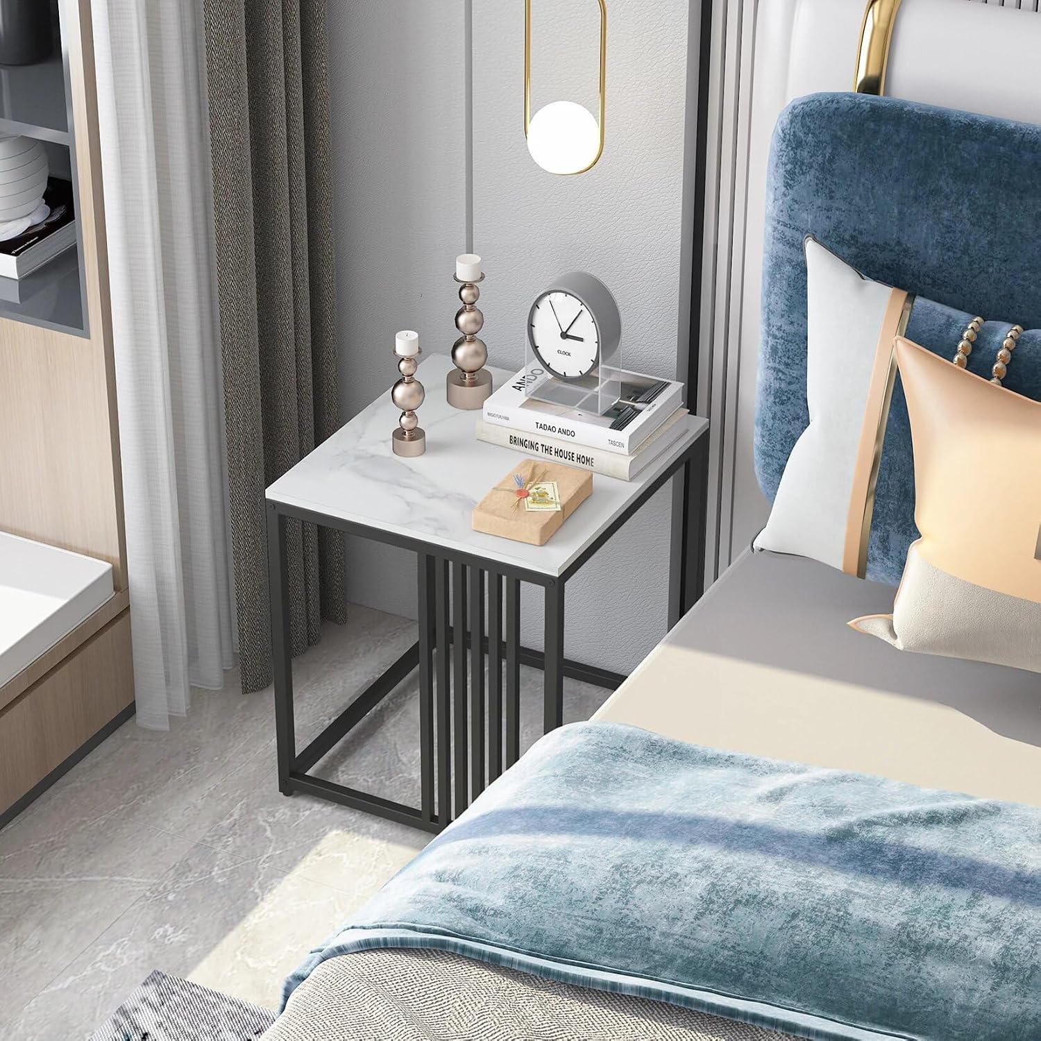 15.7W*15.7D*17.7H inch Solid Marble Coffee Table Sofa Side End Bedside Nightstand Furniture