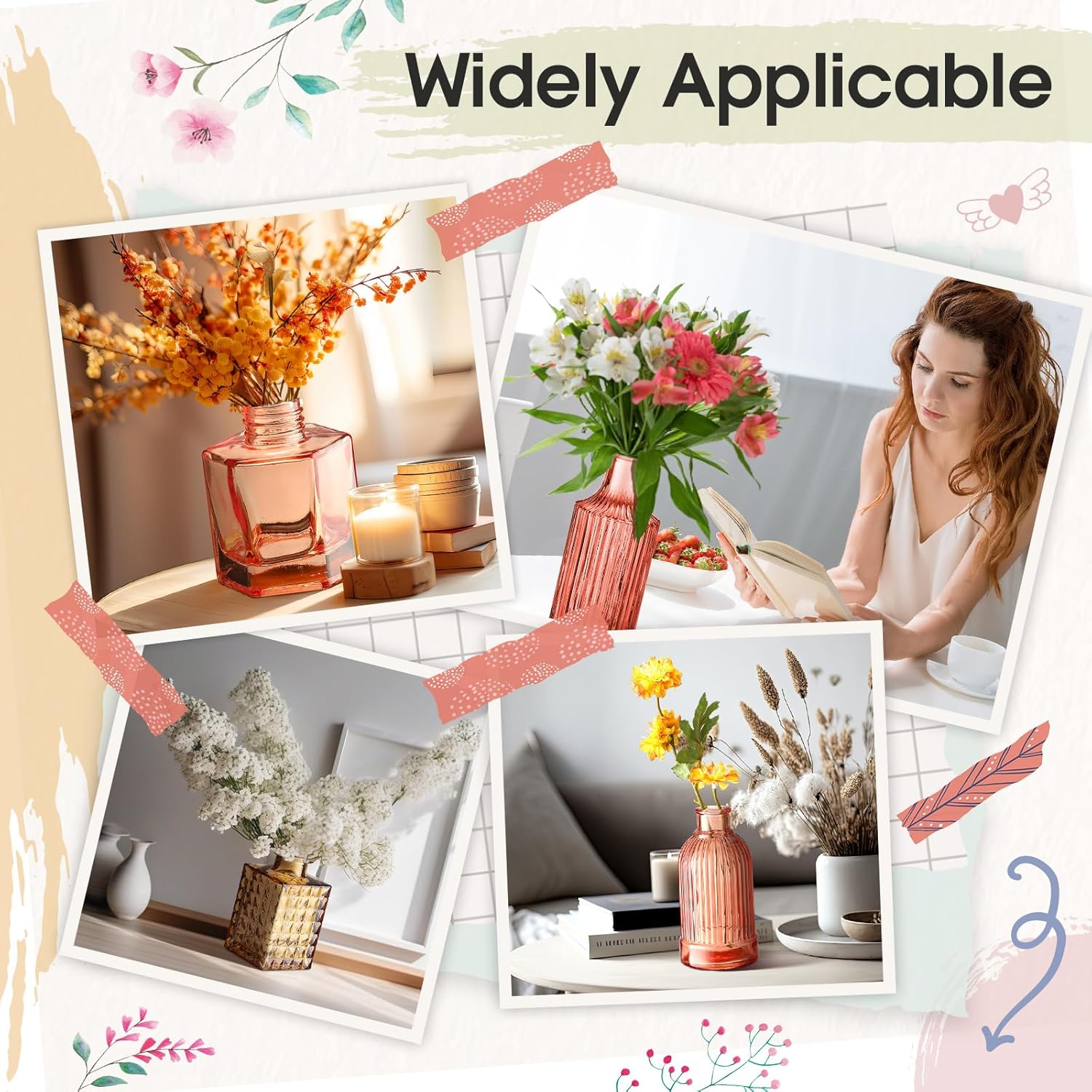 Yaomiao 30 Pcs Vases Bulk Colored Flower Glass Bud Vases Valentine Vintage Colored Glass Bottles Colorful Rustic Embossed for Home Wedding Table Decorations Gifts(Orange Yellow Series)