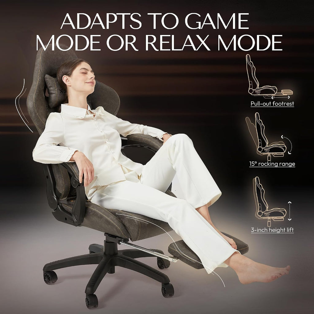 Dowinx Gaming Chair Office Chair PC Chair with Massage Lumbar Support, Vintage Style PU Leather High Back Adjustable Swivel Task Chair with Footrest (Brown)