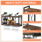 Homeiju Wall Mounted Wine Rack, Bottle & Glass Holder Wood-Metal Retro Wine Rack, Wine Bottles Display Wall Storage for Kitchen Dining Room Home Bar