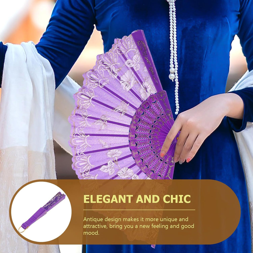VILLCASE 8pcs Chinese Folding Hand Fans Vintage Retro Style Foldable Handheld Fans for Women Summer Dance Party Decoration