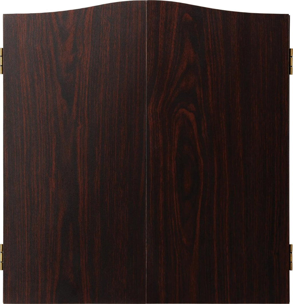 Viper Vault Cabinet & Shot King Sisal/Bristle Dartboard Ready-to-Play Bundle with Two Sets of Steel-Tip Darts, Throw Line, and Dry Erase Scoreboards, Walnut Finish