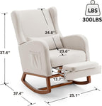 Nursery Rocking Chair with Footrest, Glider Rocking Nursing Chair Indoor, Upholstered Accent Nursery Glider Chair Rubber Wood Legs for Baby Nurser, Bedroom, Living Room, Beige