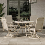 42" Outdoor Patio Table Dining Table All Weather Metal Round Patio Dining Table with Adjustable Umbrella Hole Patio Furniture for Lawn Garden Backyard, Sandshell