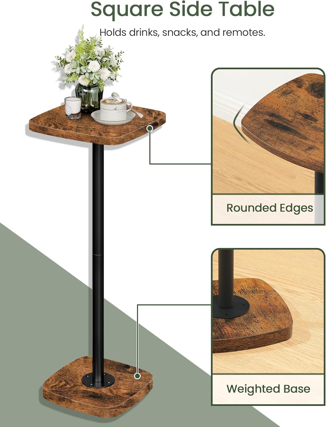 CHOEZON Small Side Table and Height Adjustable Drink Table Bundle, for Small Space, Sofa, Living Room, Bedroom, TBZ24BF-TBZ31BF