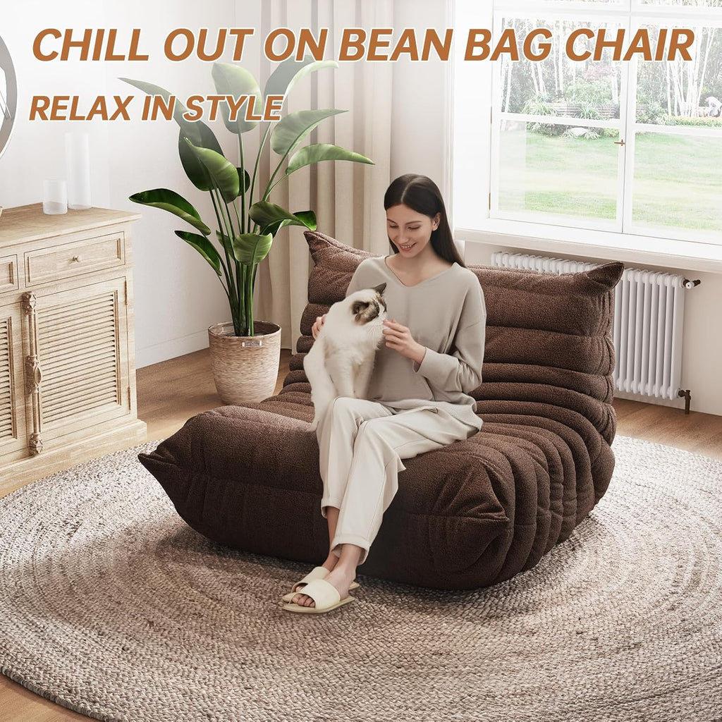Oversized Bean Bag Chairs for Adults, Giant Beanbag Chair with Memory Foam, Comfy Lounge Chair Lazy Sofa for Apartment, Living Room, Bedroom, Office(Teddy Fabric)