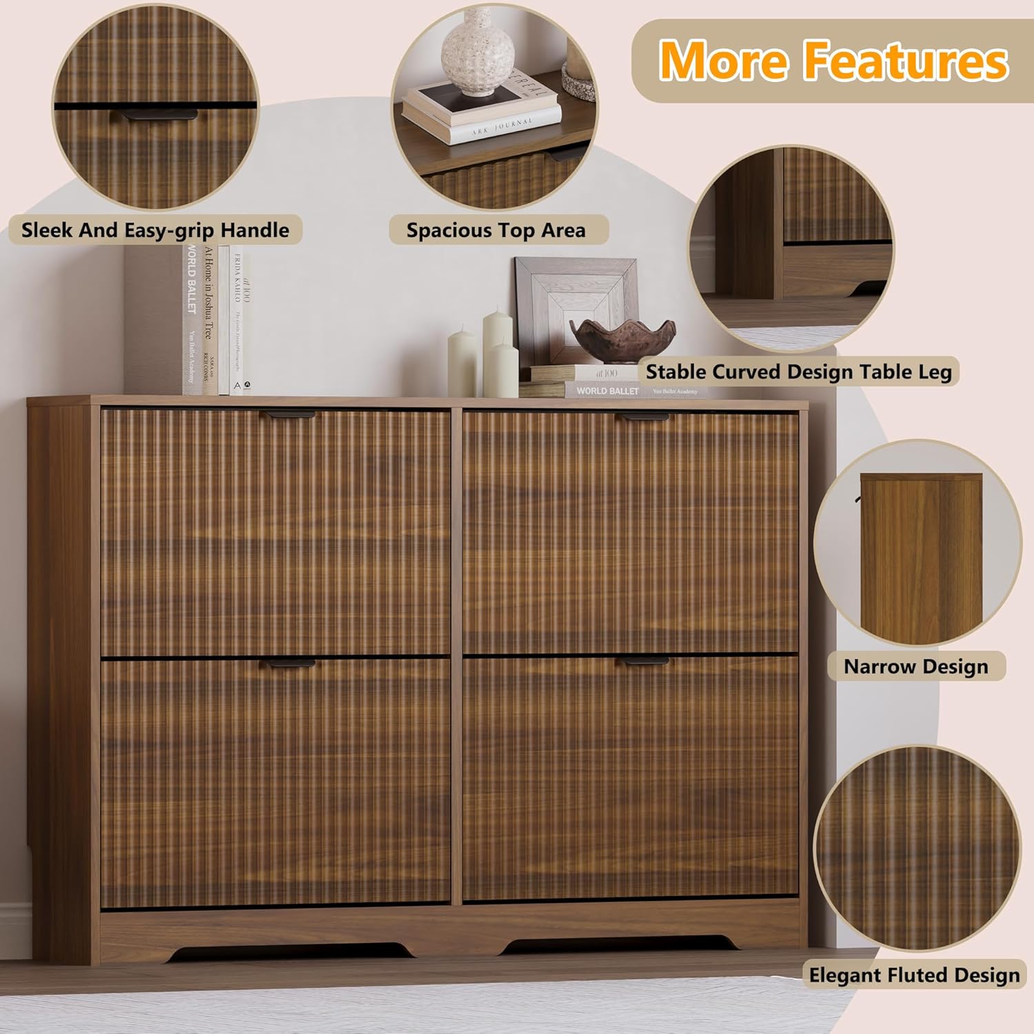 BORNOON Large Shoe Cabinet for Entryway, Shoe Rack Cabinet with 4 Flip Drawer and Adjustable Shelves for Small Apartment, Foyer