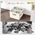 Budding Joy 2 Pack Shoe Organizer for Closet, Clear Foldable Shoe Storage Containers Adjustable Dividers Fits 16 Pairs,Shoe Storage Bins Baskets Boxes with Reinforced Handles Beige