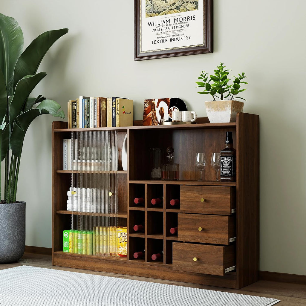 Sideboard Cabinet Buffet Cabinet with Storage,Wine Cabinet with Sliding Glass Doors,Freestanding Countertop Kitchen Pantry for Wine,Spice Seasoning Bottles,Dish,Bowl