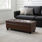 50" Faux Leather Storage Ottoman Bench, Rectangular End of Storage Bench, Upholstered Large Tufted Ottoman with Storage for Living Room, Bedroom, Entryway,Dark Brown