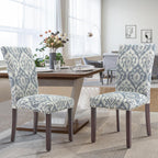 COLAMY Upholstered Parsons Dining Chairs Set of 4, Fabric Dining Room Kitchen Side Chair with Nailhead Trim and Wood Legs - Blue/White Flower