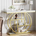 41.3" Console Table, Modern Sofa Table with Circle Base, 4-Tier Narrow Entryway Table for Hallway, Slim Industrial Accent Table with Storage Shelves for Living Room, White & Gold