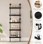 Industrial Wine Rack Wall Mounted, Industrial Pipe Bar Shelf for Wine Display, 5-Tier Rustic Hanging Organizer for Wine Bottle Storage in Kitchen, Bar, Pub, Cellar(Black, 24 Inch)