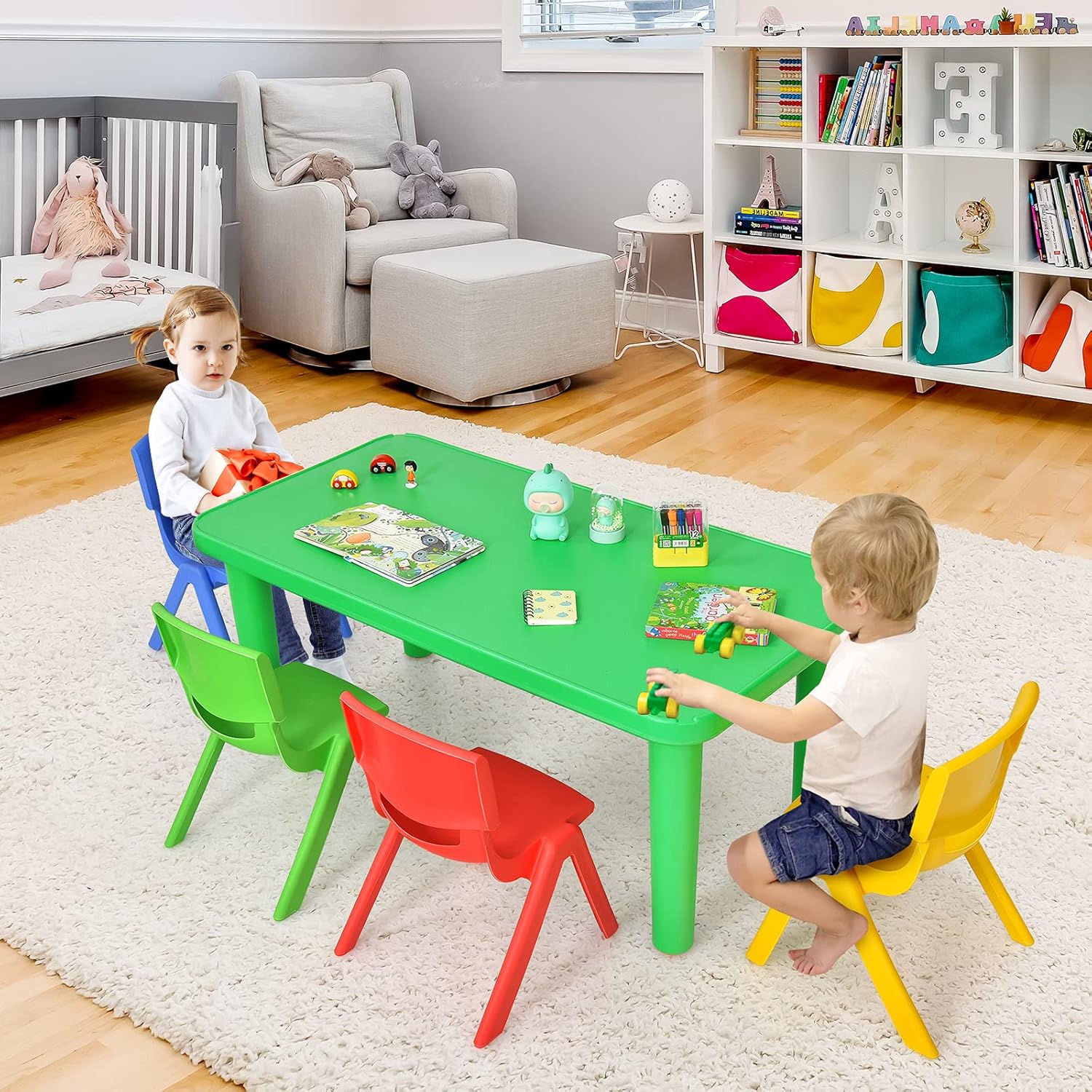 Costzon Kids Chairs, Stackable Plastic Colorful for Toddlers Boys Girls, Learn and Play Stools for School, Home & Play Room (Multicolor, 4 Chairs)