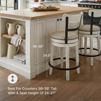 Signature Design by Ashley Valebeck Barstool, Rustic-Industrial Counter Height Chair, 360° Swivel, Wood & Metal Frame, Cushioned Seat, Ideal for Kitchen Island with Seating, Vintage White