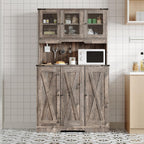 70'' Kitchen Pantry Cabinet with Power Outlet, Freestanding Kitchen Storage Cabinet with Acrylic Doors, Microwave Stand & Adjustable Shelf, Coffee Bar Cupboard for Dining Room, Living Room