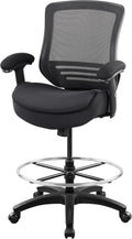 400lbs Office Drafting Chair Wide Dual Seat Cushion for High Standing Desk with Lumbar Support and Enlarged Adjustable Footrest-Black