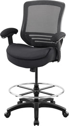 400lbs Office Drafting Chair Wide Dual Seat Cushion for High Standing Desk with Lumbar Support and Enlarged Adjustable Footrest-Black