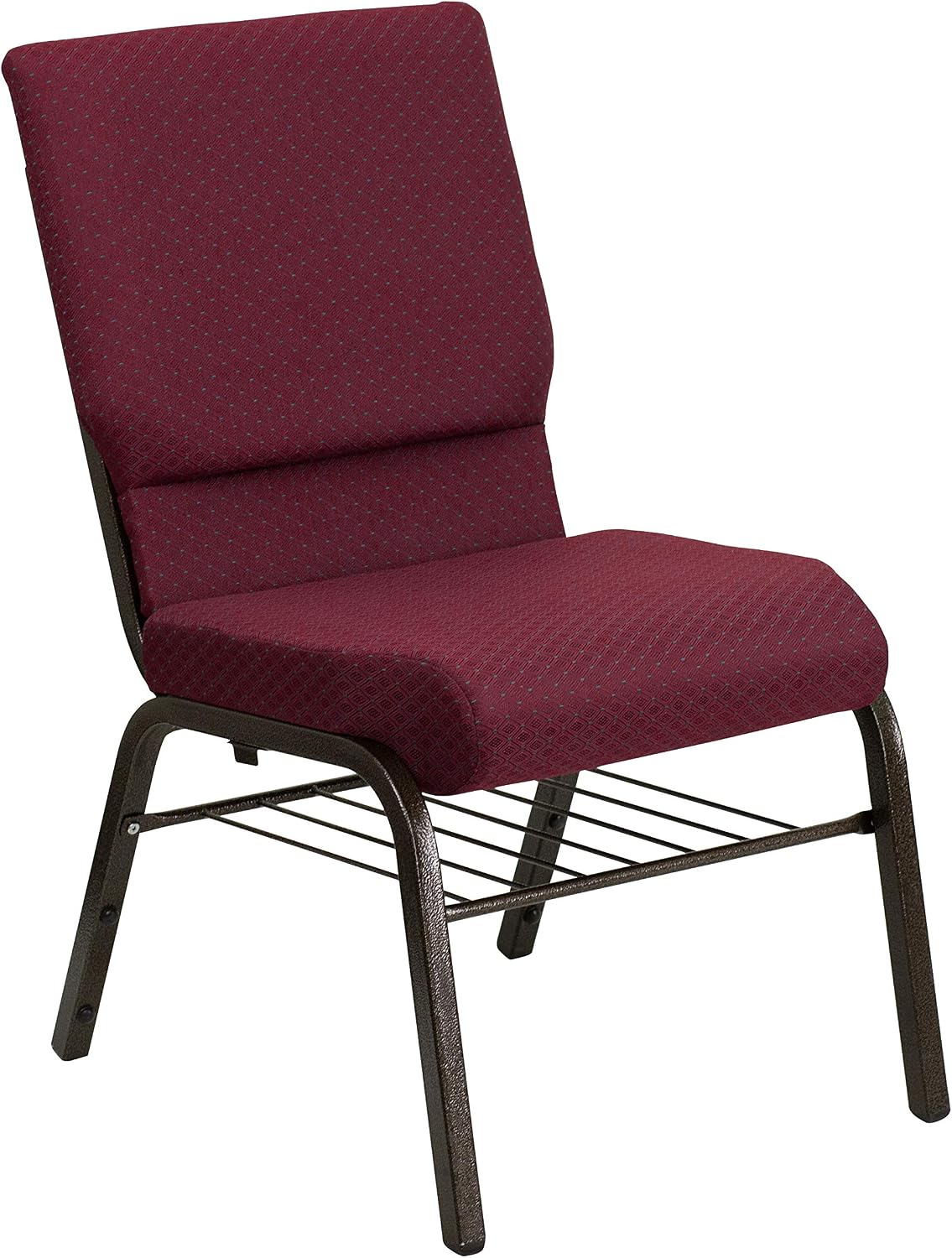 Flash Furniture 4 Pack HERCULES Series 18.5''W Church Chair in Burgundy Patterned Fabric with Book Rack - Gold Vein Frame