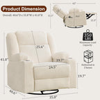 Korser Power Swivel Rocker Recliner with Dual Motor Adjustable Headrest for Adults, Oversized 24" Wide Seat Glider Rocking Chair with Massage & Heat, Corduroy Electric Recliner with USB&Type-C, Beige