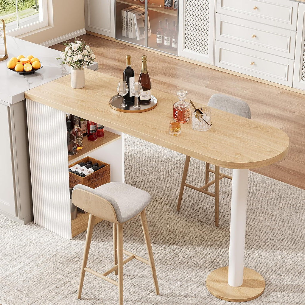 Bar Height Table, 55" Modern Kitchen Bar Table with Open Storage Shelf, Counter Height Dining Table for Kitchen, Breakfast Nook, Dining Room