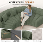 128" Oversized Curved Cloud Couch, Modern Compressed Modular Sectional Sofa, 4 Seater Boneless Couches for Living Room, No Assembly Required, Green 1 PCS