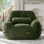EBENCHICO Giant Bean Bag Chair with Lumbar Pillow & Armrests, Oversized Green Faux Fur Bean Bag Couch with Filler for Adults, Floor Reading Chair for Living Room Bedroom