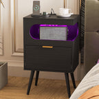 Veegle Nightstand,Modern Bedside Table with Storage Drawer and Open Wood Shelf, Accent Night Stand with Solid Wood Legs for Living Room, Bedroom and Small Spaces,Easy Assembly (Black)