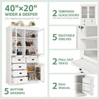 Polibi Large 72" H x 40" W Kitchen Pantry Cabinet Freestanding Storage with Glass Doors, Adjustable Shelves & Drawers, Serving Trays for Coffee Bar or Dining Room, White