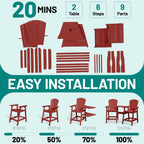 PLUUV Tall Adirondack Chairs Set of 2 with Double Connecting Trays, All Weather HDPE Bar Height Outdoor Chairs, Outdoor Adirondack Barstools with Umbrella Hole for Balcony, Patio, Backyard, Reddish