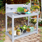 EAGLE PEAK Potting Bench, Weatherproof Vinyl Potting Table for Outdoor & Indoor Use, Easy Clean Garden Workstation with Storage Shelves, Gray, 40"