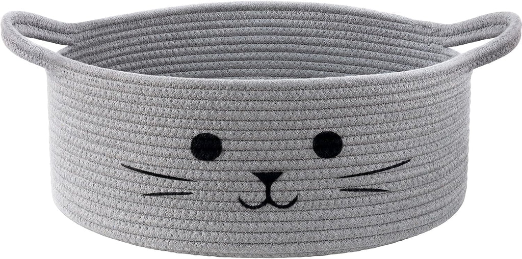 13.8" x 6" Cat Toy Basket, Woven Basket for Living Room Home Décor, Medium Empty Gift Baskets for Nursery, Cotton Rope Baskets for Cats Bed, Grey
