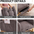 Nursery Rocking Chair with Retractable Footrest,Accent Rocker for Relaxing, Side Pocket,A+ Grade Rubber Wood,Suitable for Living Room,Bedroom and Balcony (Teddy Fleece, Dark Gray)