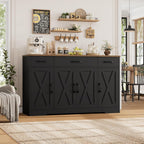 HOSTACK Buffet Sideboard Cabinet with Drawers, 55" Large Buffet Storage Cabinet with Shelves and Doors, Modern Farmhouse Coffee Bar Station for Kitchen, Dining Room, Black/Rustic Brown