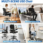 TRALT Drafting Chair - Tall Office Chair for Standing Desk - High Office Chair with Adjustable Footrest Ring Lumbar Support - Tall Office Chairs for Home Office with Flip-Up Armrests (Black)