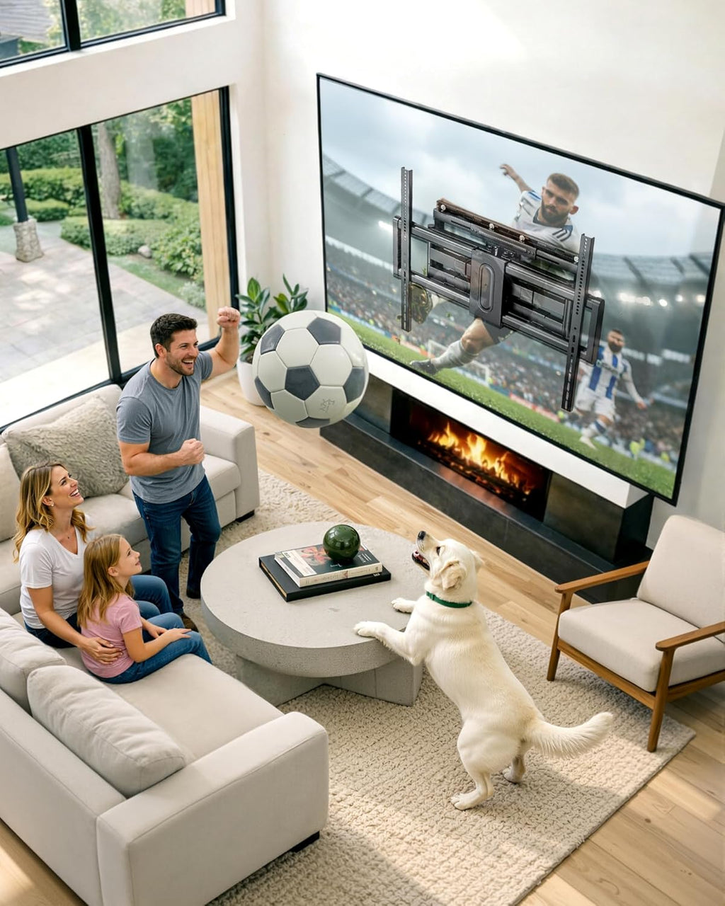Pegzone Full Motion TV Wall Mount for 43-100 Inch TVs up to 176lbs, 25.2" Extension, Swivel Heavy Duty TV Bracket, Sliding Dual Arms for Off-Center Studs, Fits 16"/ 18" /24" Wood Studs, VESA 800x600