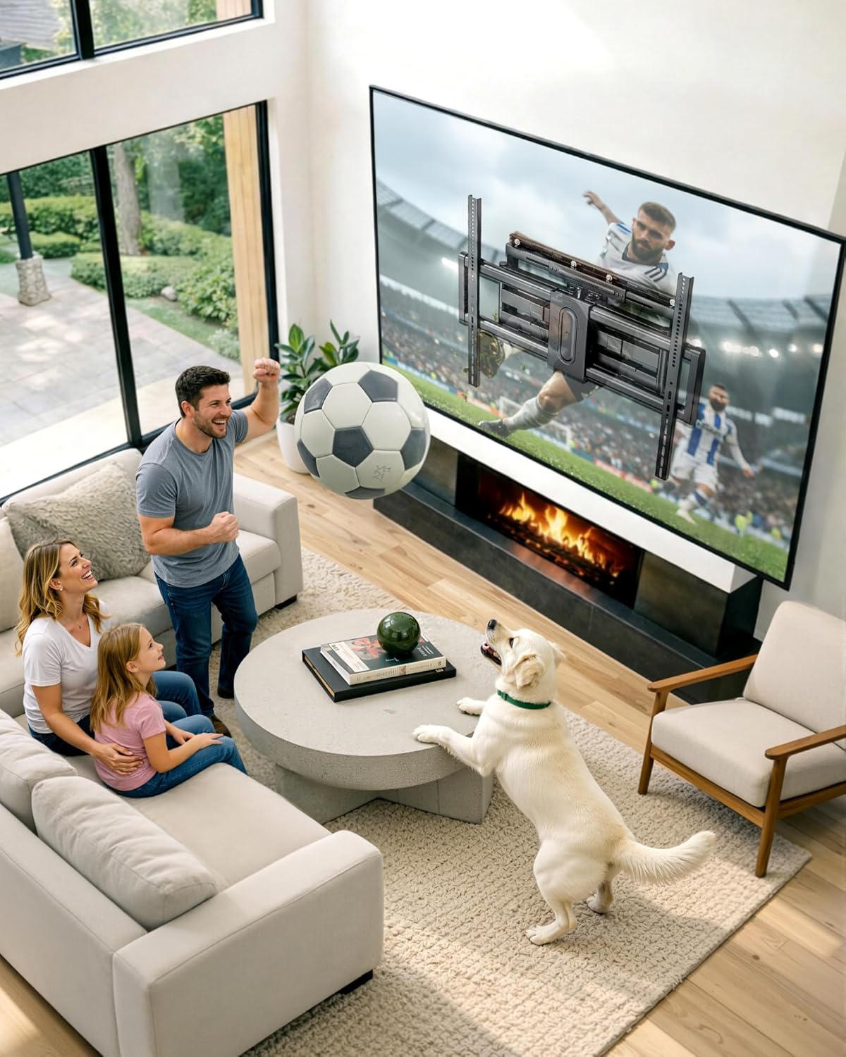 Pegzone Full Motion TV Wall Mount for 43-100 Inch TVs up to 176lbs, 25.2" Extension, Swivel Heavy Duty TV Bracket, Sliding Dual Arms for Off-Center Studs, Fits 16"/ 18" /24" Wood Studs, VESA 800x600