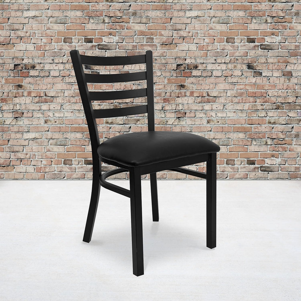 Flash Furniture Hercules Series Commercial Ladder Back Restaurant Chairs, Modern Lightweight Metal Dining Chairs with Padded Seats, Set of 2, Black