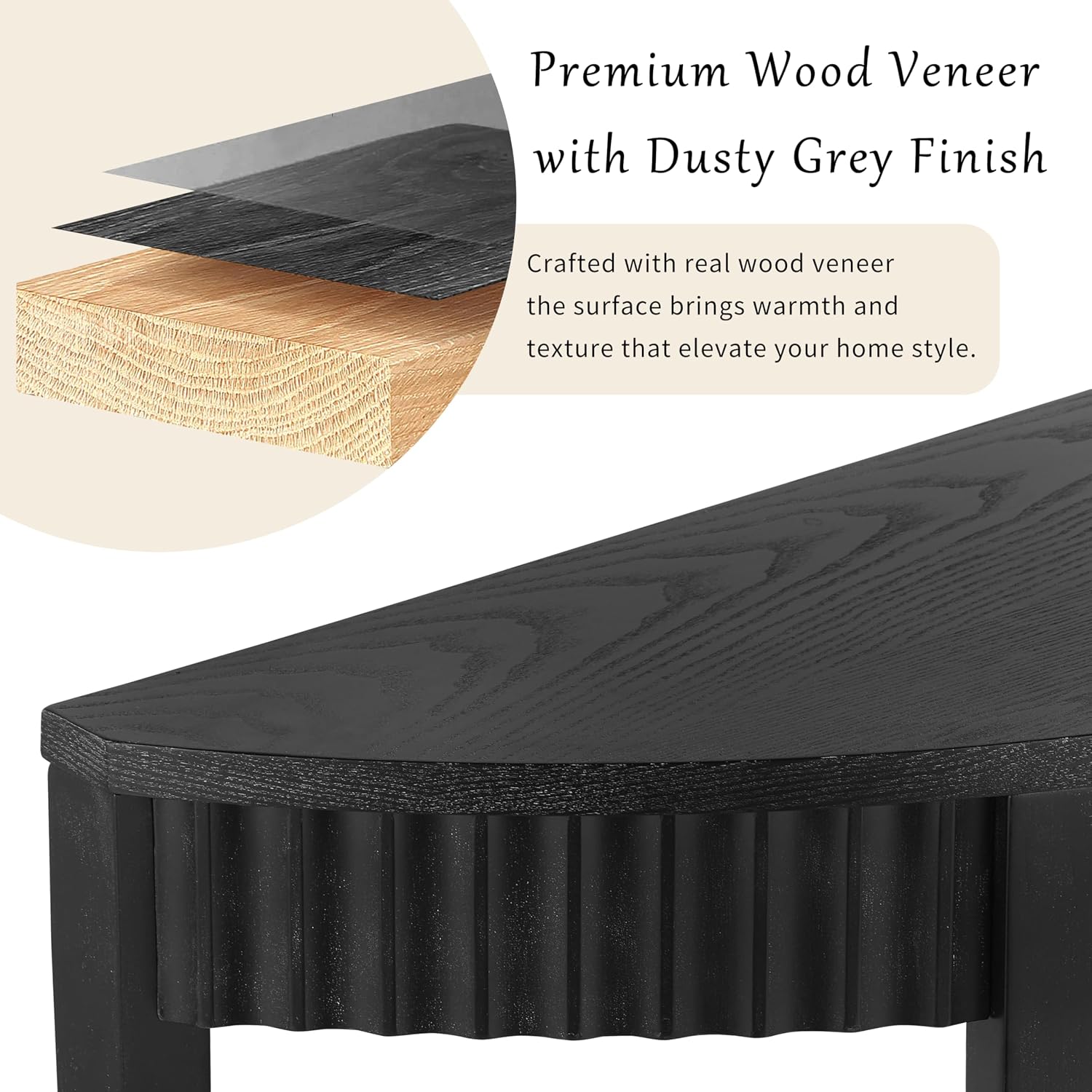 55'' Elegant Half Moon Entryway Table with Wood Veneer and Open Shelf A Refined Accent for Hallways or Foyers