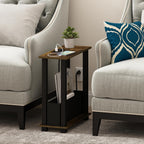 Furinno Turn-S-Tube 2-Tier Slim Narrow Side Table with Charging Station and Storage Bins, End Table, Night Stand, Bedside Table with USB and Type-C Charging Port, for Living Room, Bedroom, Amber Oak