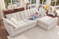 110" Oversized Cloud Sectional Boneless Couch, Modular Chenille L-Shaped Compressed Sofa with Ottoman & 3-in-1 Multi-Purpose Pillow, 3 Seater Memory Foam Couches for Living Room, Beige