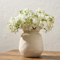 SIDUCAL Ceramic Rustic Farmhouse Vase | 7.3 Inch Pottery Decorative Flower for Home Decor | Sand Glaze Finish Boho Vase for Table, Living Room, Bathroom Decoration, Shelf Decor, Mantel, White