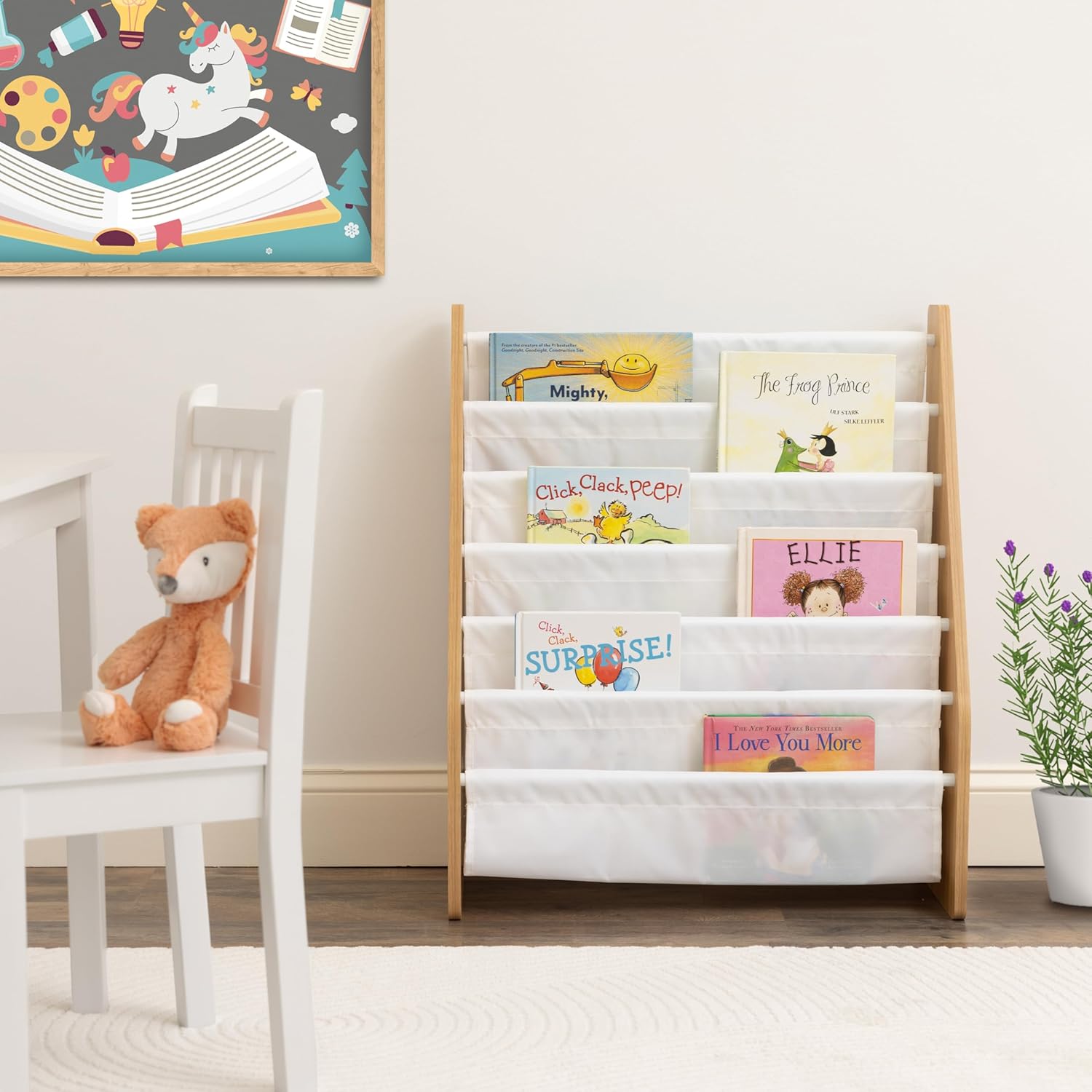 Humble Crew Kids Bookshelf, 6-Tier Front-Facing Book Display Organizer, Montessori Toddler Bookcase for Playroom, Bedroom & Reading Corner, White/Natural Wood | Humble Crew