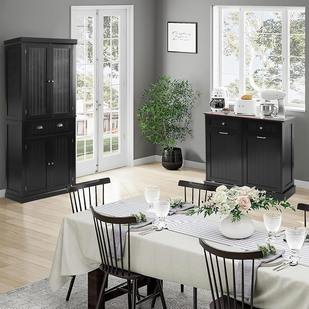 KIGOTY 72" Tall Kitchen Pantry Cabinet with Drawer and 4 Adjustable Shelves, Freestanding Pantry Storage Cabinets, Wood Cupboard Pantry Cabinet for Kitchen, Dining Room, Living Room, Black