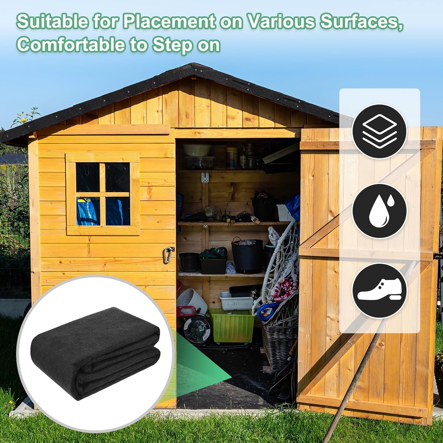 M METERXITY Outdoor Storage Shed Mat, 10x10 FT Waterproof Small Shed Flooring Mat for Patio Furniture Floor Protecting from Wear/Liquid/Dust/Oil, Non-Slip Carport Pad [Grey]
