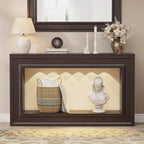 Rresyet Entryway Console Table 55" Long Narrow with LED Lights & Storage, 2-Tier Sofa Table, Farmhouse Cherry Accent for Hallway & Living Room, Space-Saving and Sturdy
