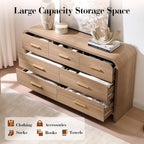 Curved 7 Drawer Dresser for Bedroom, 53.82'' Wide Chest of Drawers, Modern Storage Cabinet for Hallway & Living Room TV Stand, FSC Certified 1.18" Thick Board, 100 lbs Top Weight, Oak