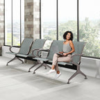 Kinfant Silver Waiting Room Chair Set - 2-Seat Waiting Room Bench Office Guest Reception Chair with Armrest for Airport Hospital Bank Salon Lobby(Sliver Mesh, Set of 2)