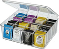 Tea Bags Organizer: Extra Large Tea Bag Holder with Lid - Drink Packets Organizer for Cabinet, Counter, Countertop, TeaBag Holder for 16 Different Types (Large)